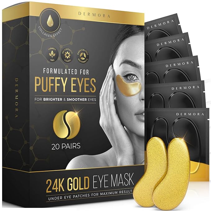 DERMORA Skin Treatment Mask 24K Gold Eye Mask - 20 Pairs Eye Gels - Rejuvenating Treatment for Dark Cirlce,Puffiness,Refresh,Revitalizing,Travel,Wrinkles